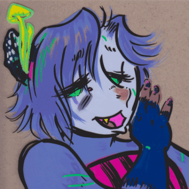 a messy cel animation of an anthro possum with green glowing mushrooms growing from its ear